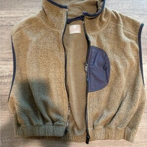 FP Movement Crop  Fleece Vest Olive with Black Accents. Size Small.